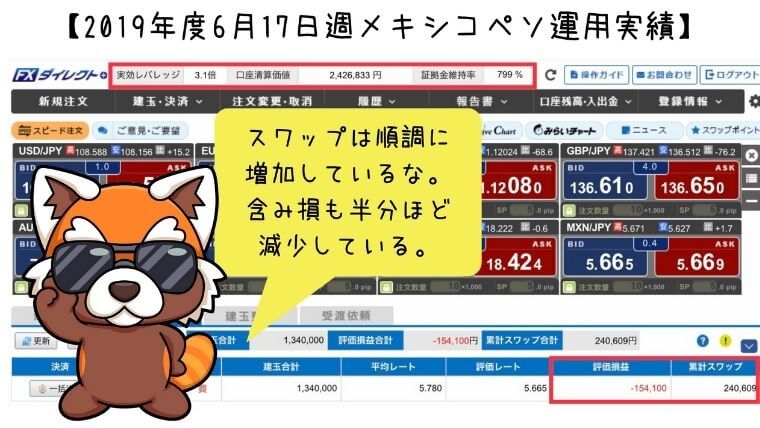 2019年6月17日週メキシコペソ運用実績